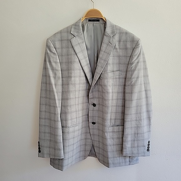Calvin Klein Gray Wool Plaid Two Button Single Breasted Blazer Dual Vent Classic - Picture 3 of 15